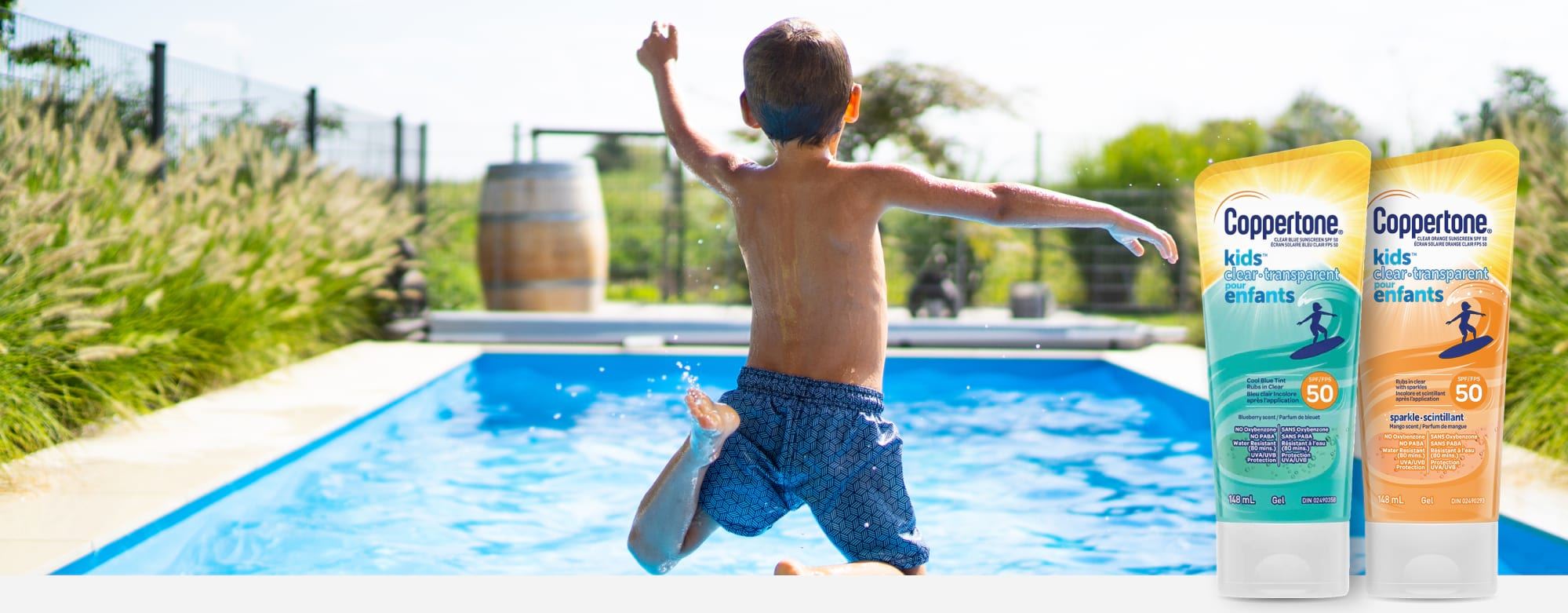 Kid jumping in a pool
