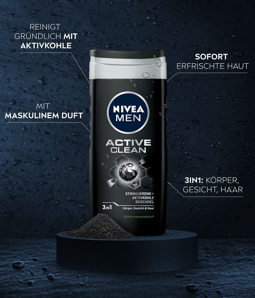 NIVEA MEN ACTIVE CLEAN Aktivkohle Duschgel Benefits