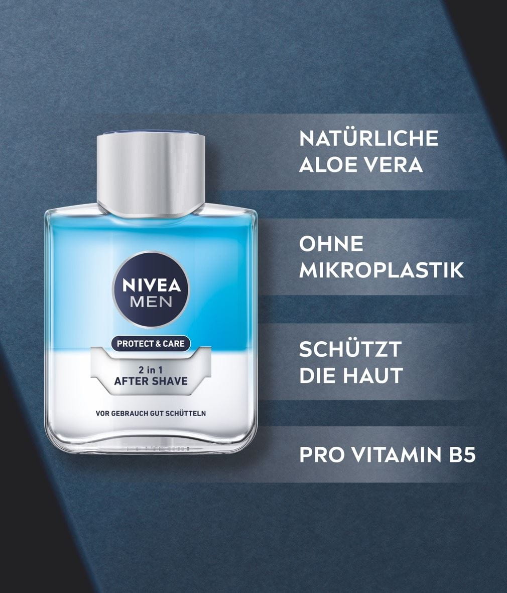 NIVEA MEN Protect & Care After Shave 2in1 Produktabbildung mit Benefits