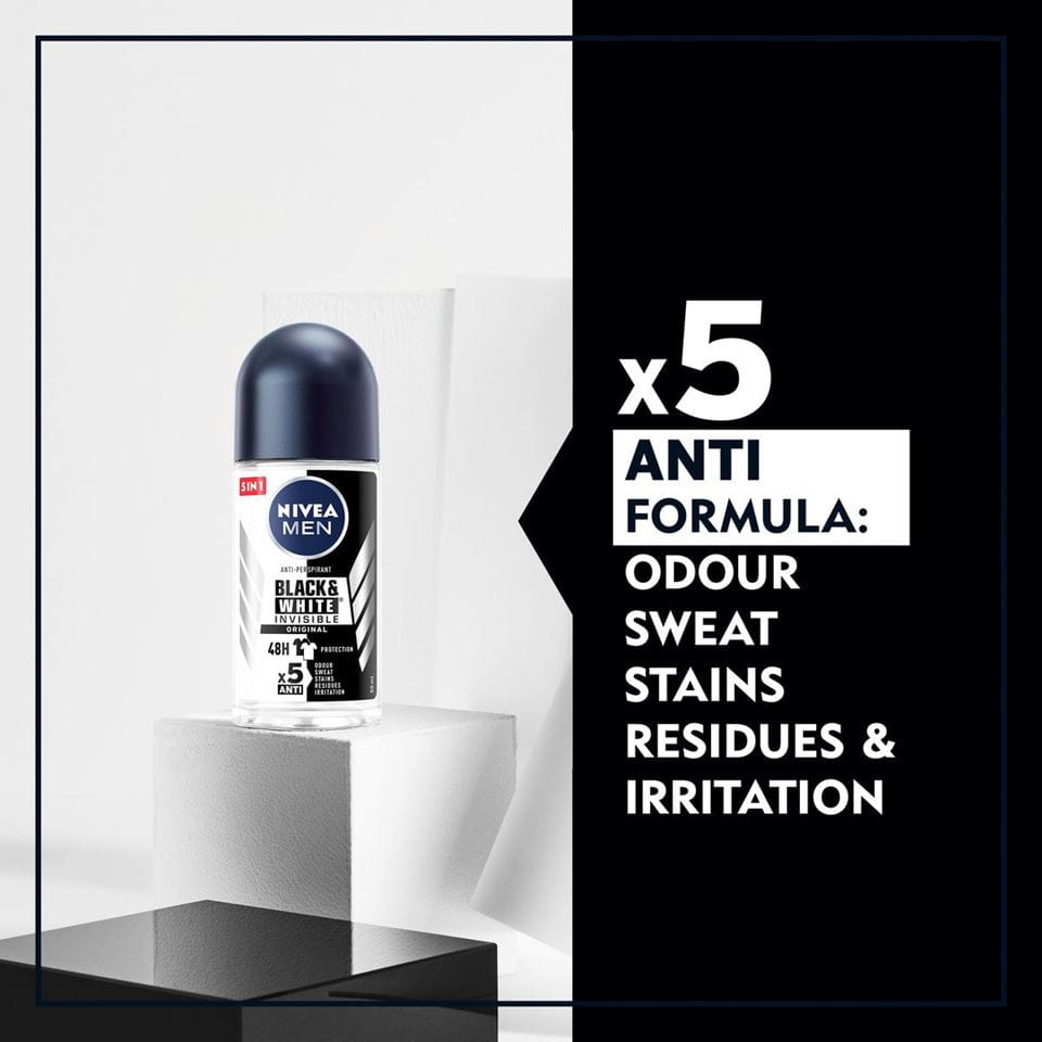 50ml Black And White Invisible Original Anti Perspirant Roll On Nivea Men