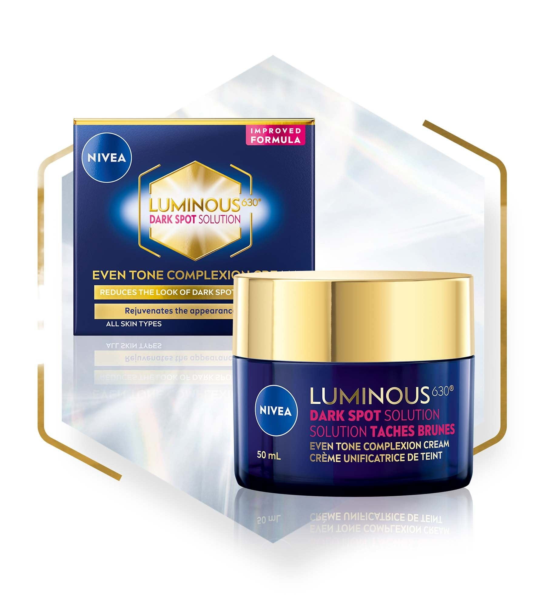 Product shot of Nivea Luminous 630 Dark Spot Solution Even Tone Complexion Cream (15ml).