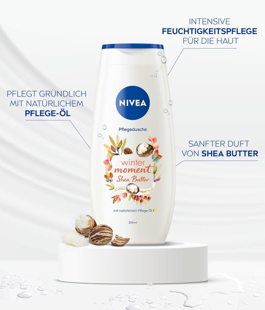NIVEA Pflegedusche Winter Moment Shea Butter Pflege Oel Produktabbildung mit Benefits