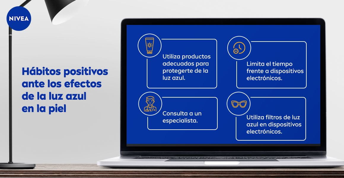 Hábitos positivos ante efectos de luz azul en la piel