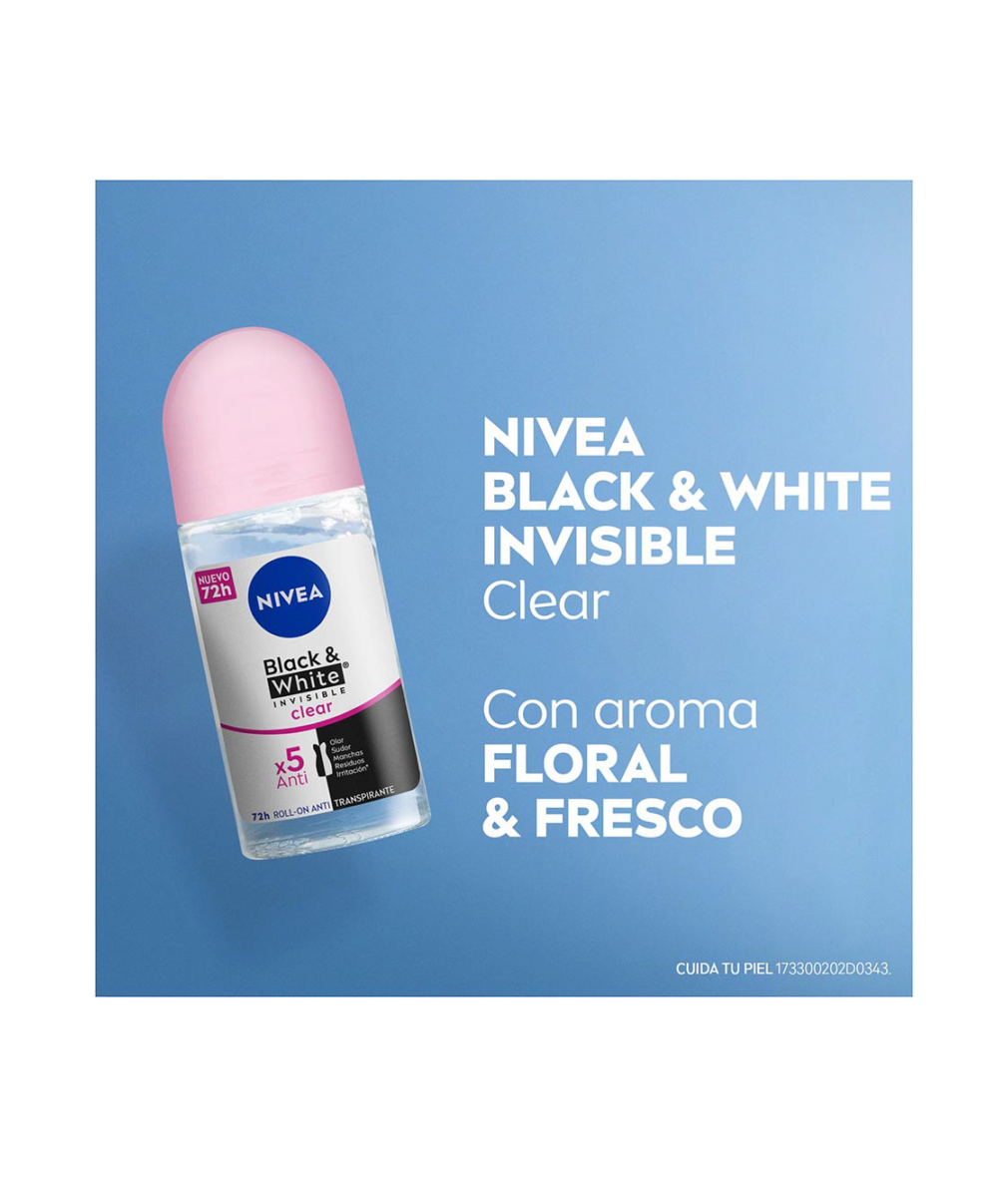 Roll-On Antitranspirante Antimanchas para Mujeres Nivea B&W Clear 250ml