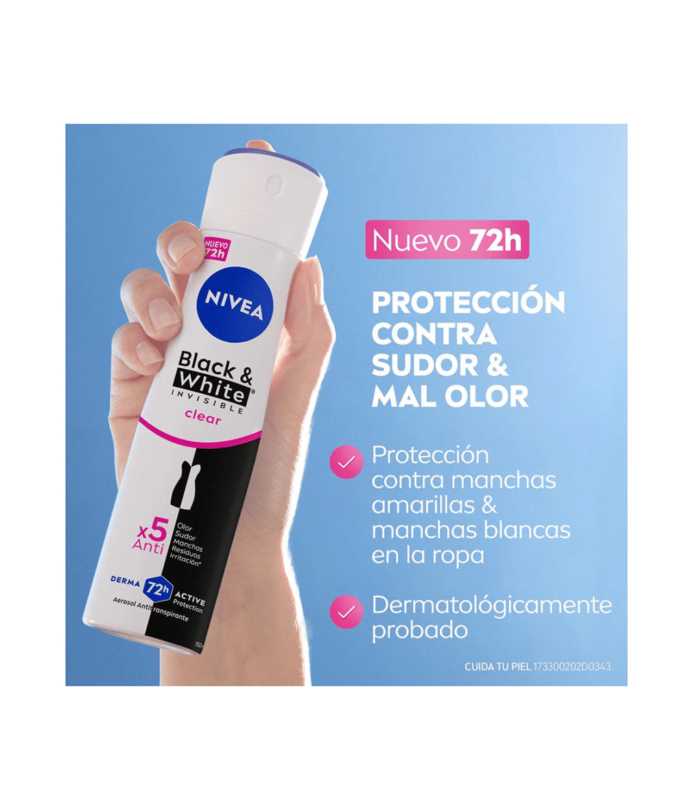 Aerosol Antitranspirante Antimanchas para MujereS Nivea B&W Clear 150ml