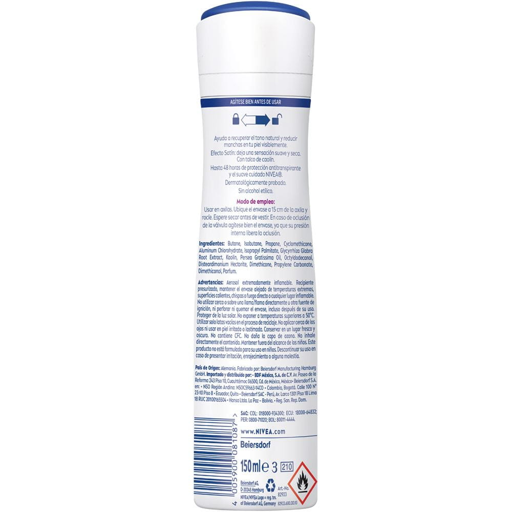 Aerosol Antitranspirante para Mujer Nivea Tono Natural Efecto Satín 150ml