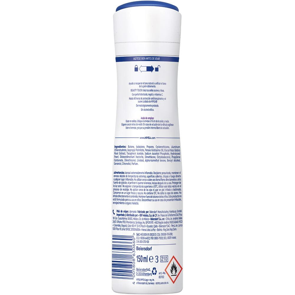 Aerosol Antitranspirante para Mujer Nivea Tono Natural Beauty Touch 150ml