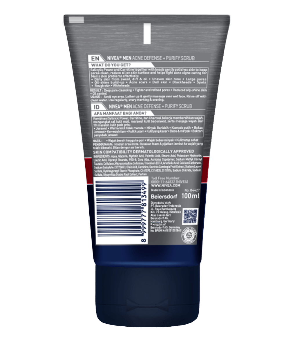 NIVEA MEN Acne Defense + Purify Scrub Back Label Packshot