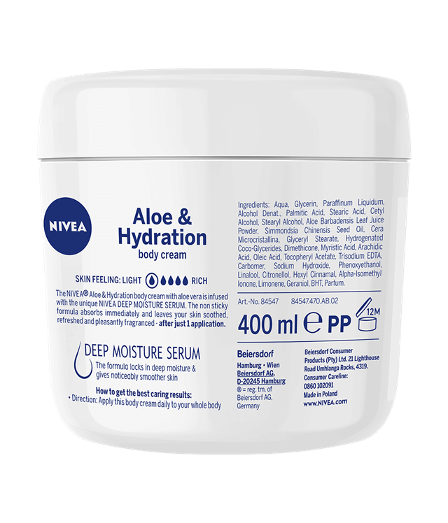 400ml Aloe And Hydration Body Cream With Aloe Vera Nivea 3955