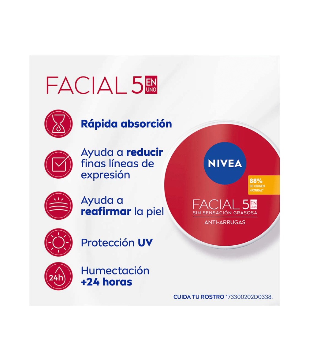 NIVEA Crema Facial 5en1 Cuidado Anti-Arrugas 375ml