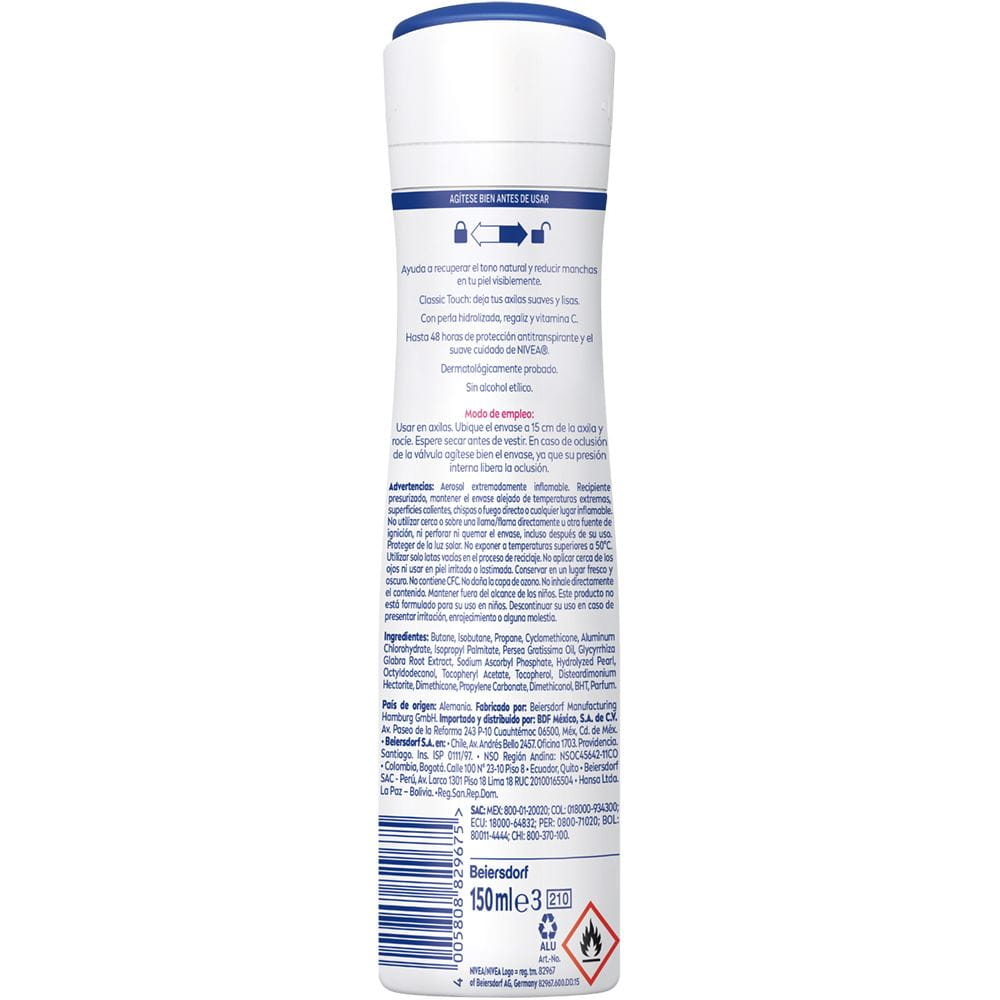 Aerosol Antitranspirante para Mujer Nivea Tono Natural Classic Touch 150ml