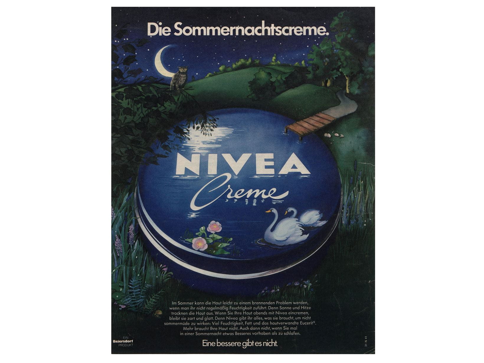 NIVEA Werbeanzeige von 1974: Die Sommernachtscreme.