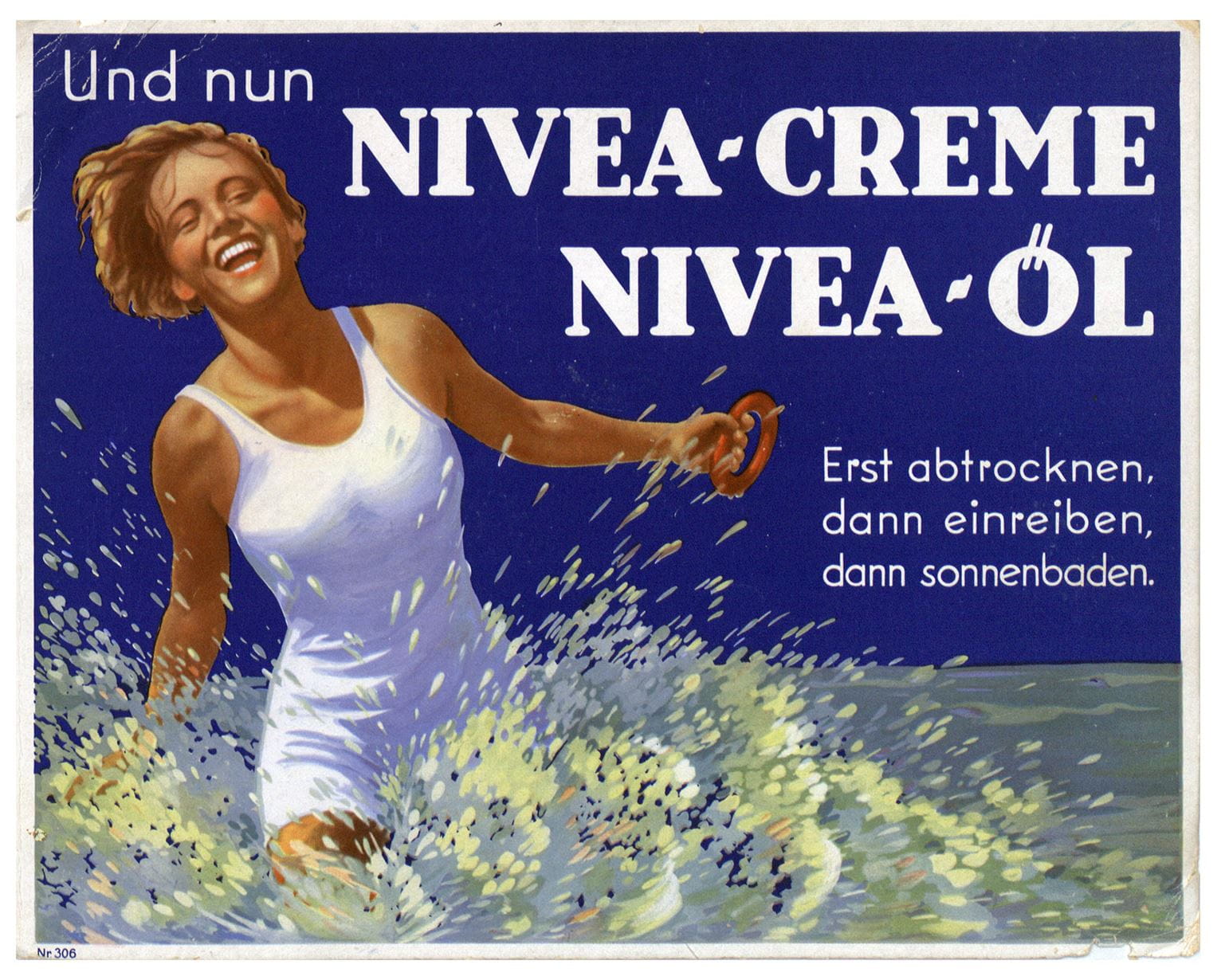 Cartaz publicitário NIVEA internacional em inglês de 1934