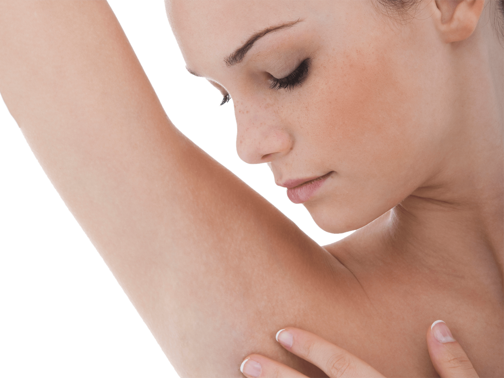 woman touching her armpits