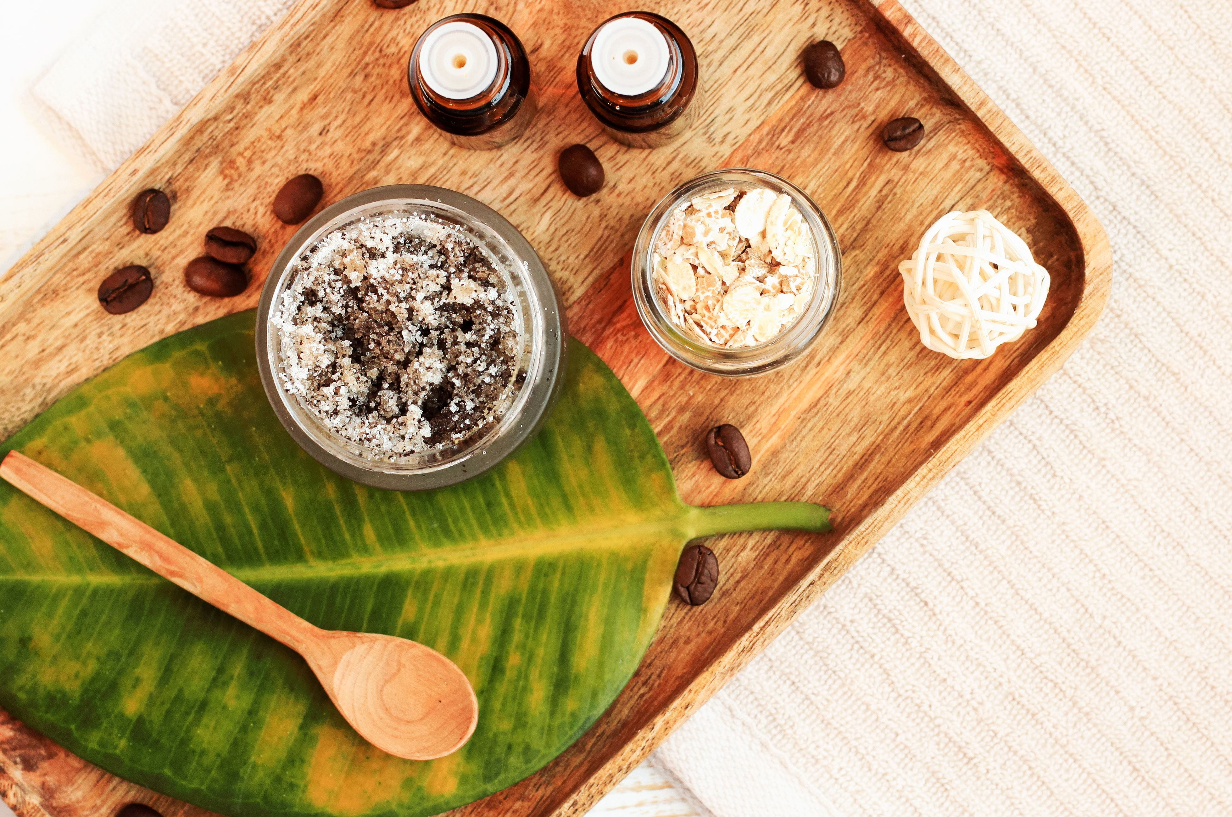 ingredients for a oatmeal, coconut and sugar scrub