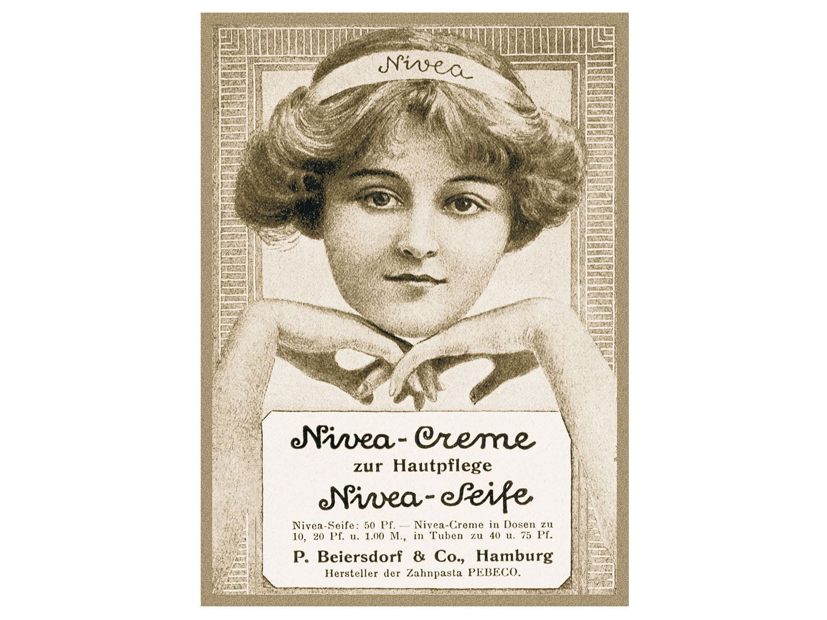 Eine der ersten NIVEA Werbeanzeigen für Creme und Seife aus dem Jahr 1911/1912