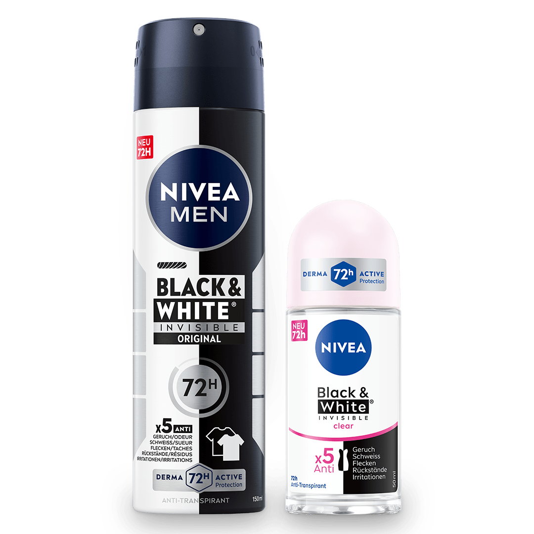 NIVEA MEN Black & White Invisible Power Anti-Transpirant Spray und NIVEA Black & White Invisible Clear Anti-Transpirant Roll-On