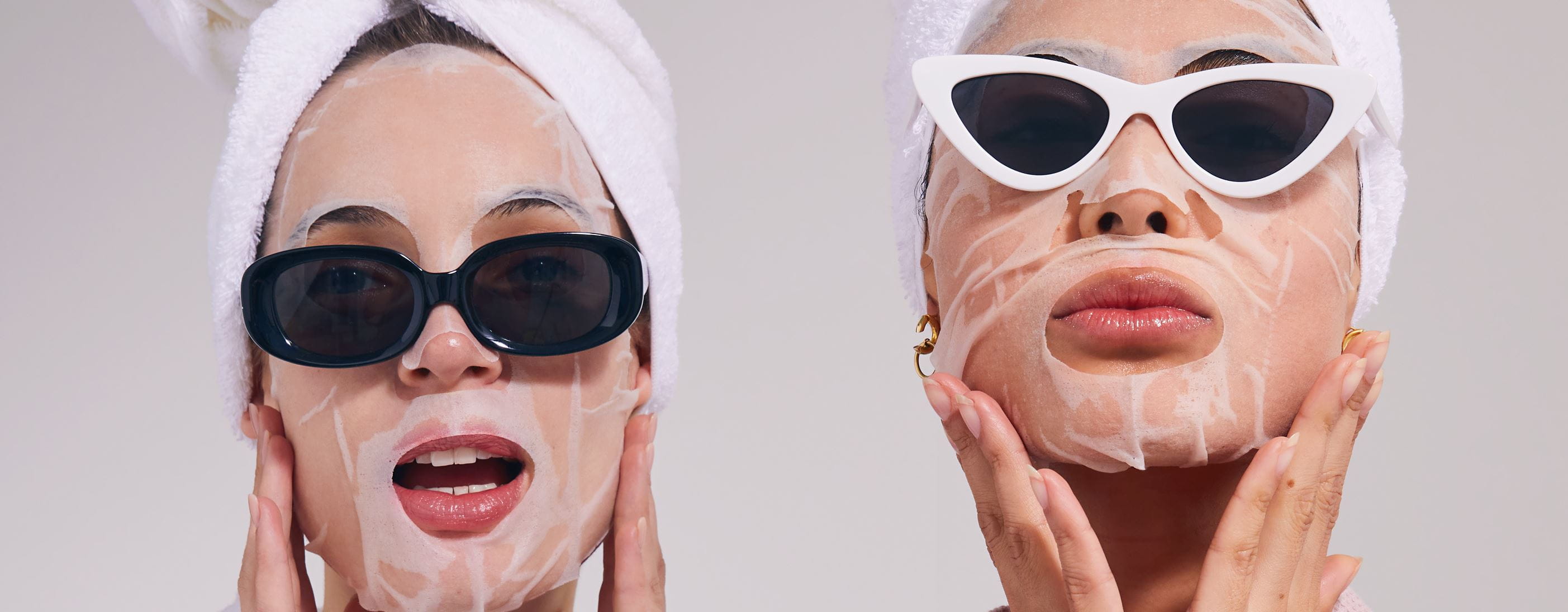 Two girls with sunglasses and Nivea beauty masks on