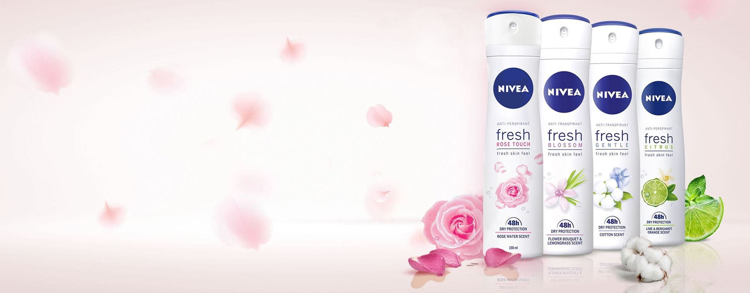Kolekcija NIVEA Fresh dezodoransa u četiri mirisne varijante.