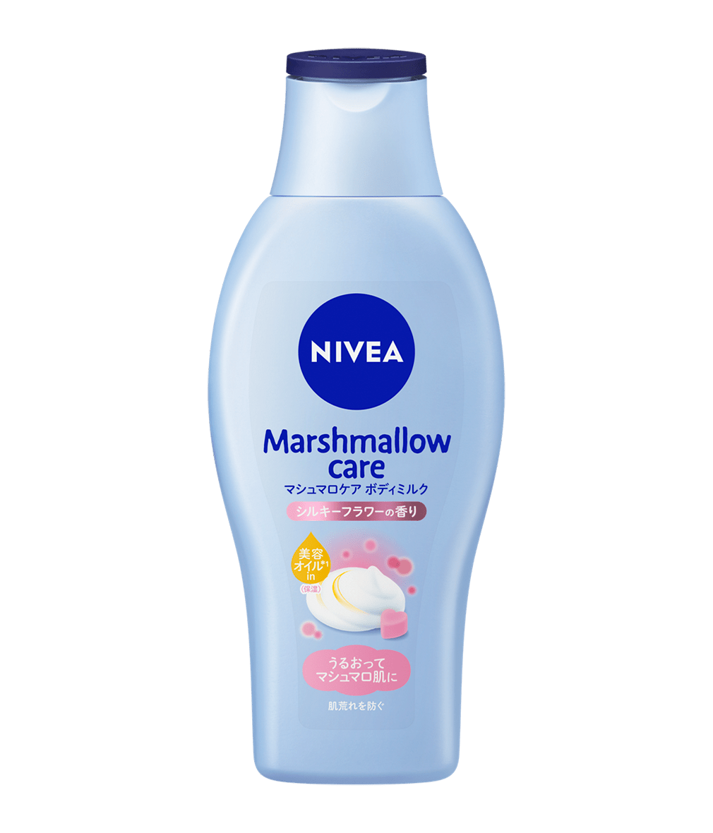 ニベア　マシュマロケアボディミルク　シルキーフラワーの香りの商品パッケージ画像