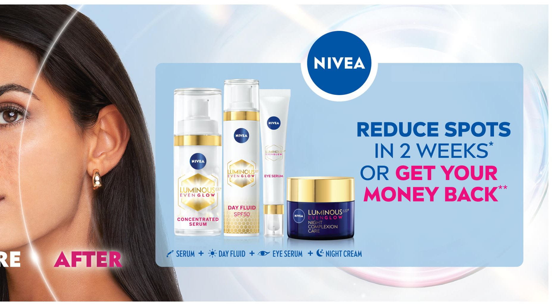 Banner Indicating Before and After Skin Post Using Nivea Luminous Even Glow Products