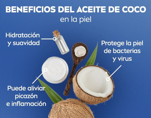 Aceite de coco aplicado en la piel Mostrar menos