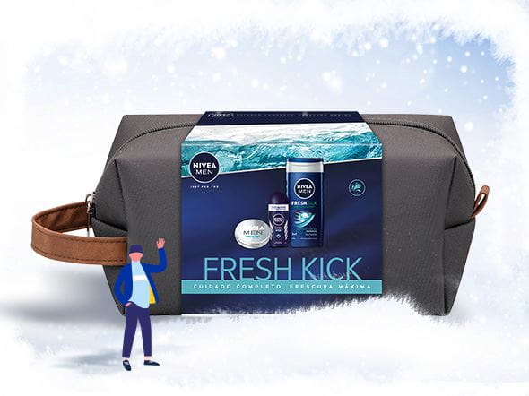 Kit NIVEA MEN Fresh Kick com gel de banho, creme hidratante e desodorizante.