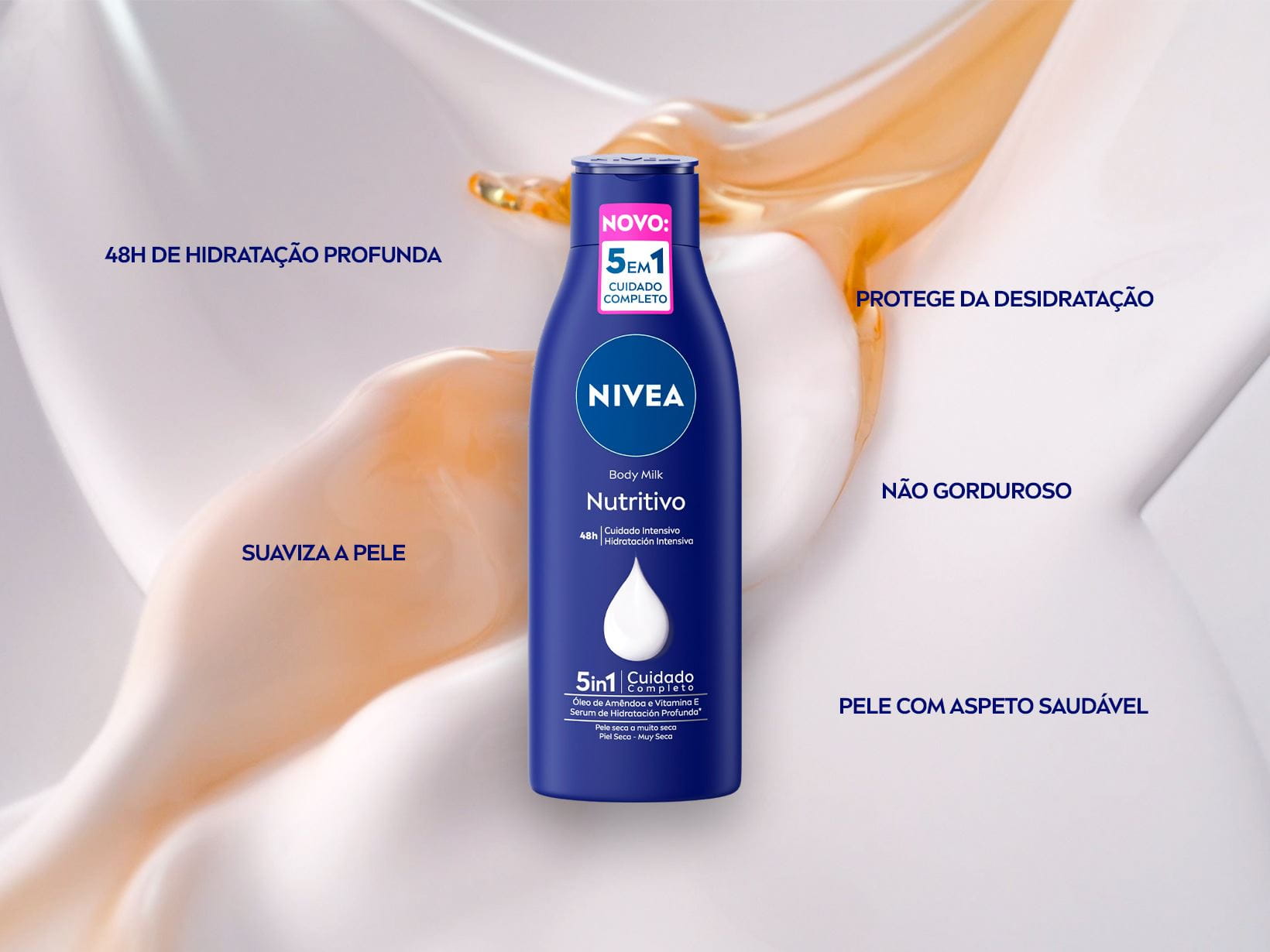 Aqui pode ver como a hidratação de NIVEA Body Milk cuida da pele seca