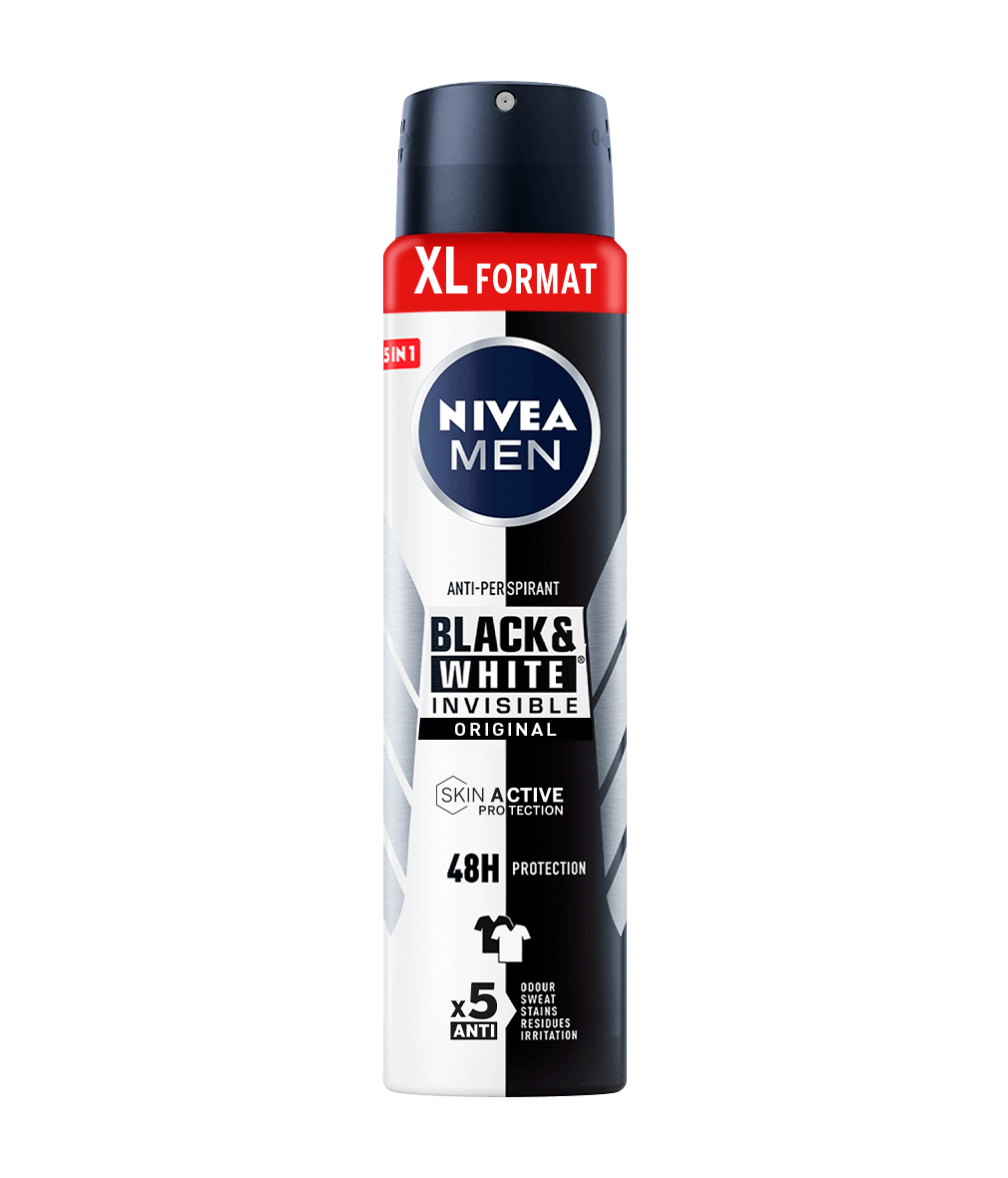 Black & White Invisible Original Spray Desodorante Antitranspirante 250 ml Formato XL | NIVEA MEN