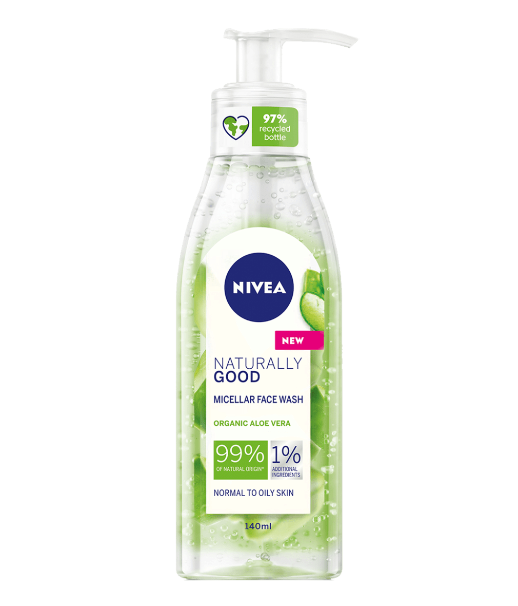 86797-09924-20 Nivea Face Cleansing_ Naturally Good Micellar Face wash _140ml bottle clean packshot